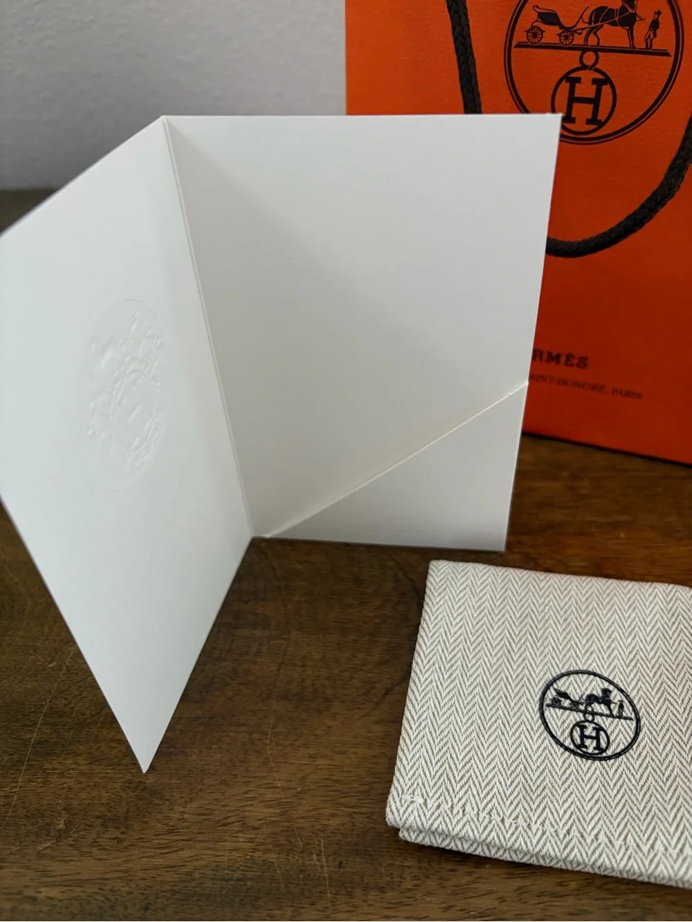 Hermes Bright Orange Empty Gift Bag and Box Set with Brown Ribbon NWOT